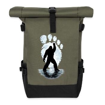 Bigfoot Rock on Shield Sasquatch Yeti Rock & Roll - Roll Top Backpack - olive/black - Front
