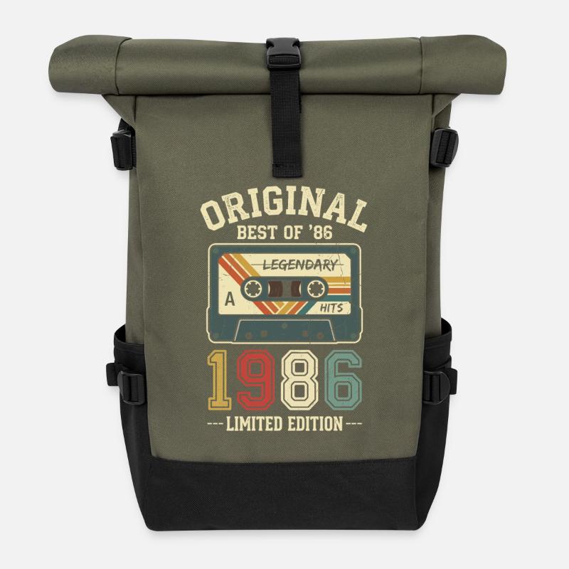 Original 1986 Retro Cassette Tape 40th Birthday - Roll Top Backpack - olive/black