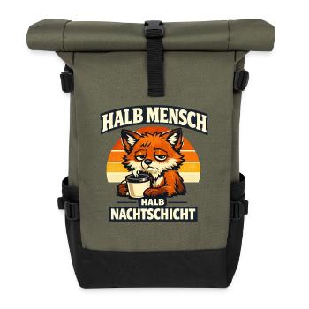 Halb Mensch halb Nachtschicht Fuchs Kaffee - Rolltop Rucksack - Olive/Schwarz - Vorne