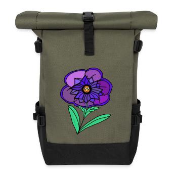 Lila Blüte mit Gesicht Blume Blumen - Rolltop Rucksack - Olive/Schwarz - Vorne