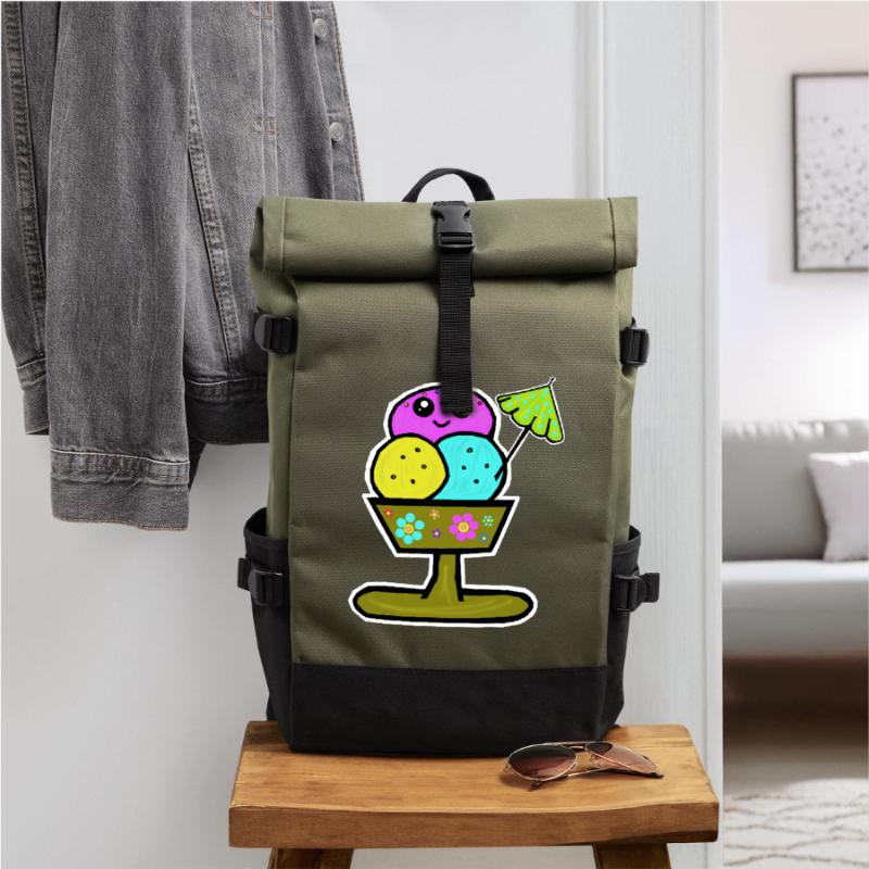 Bunter Eisbecher Eiscreme Eiskreme Eis Rolltop Rucksack