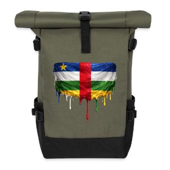 Central African Republic Flagge Tropfenpalette - Rolltop Rucksack - Olive/Schwarz - Vorne