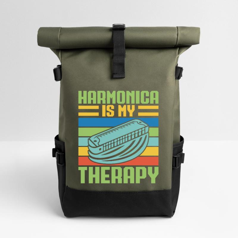Funny Harmonica Player Is My Therapy Harmonica Roll Top Backpack