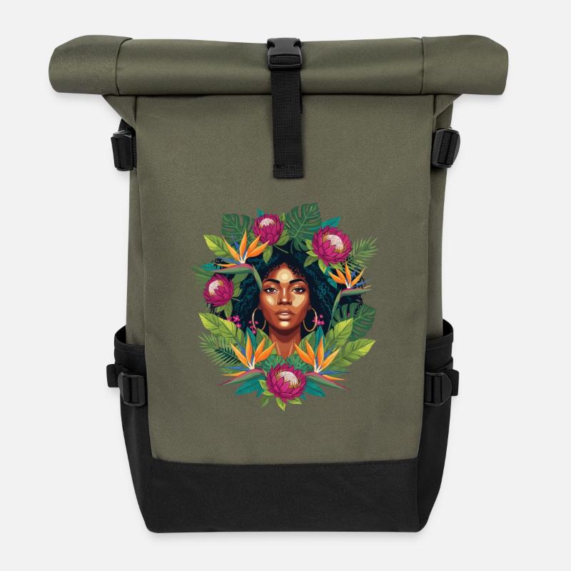 Portrait de la Fleur Tropicale - Sac à dos roll top - olive/noir