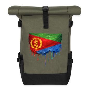 Eritrea Flagge Tropfen-Design - Rolltop Rucksack - Olive/Schwarz - Vorne