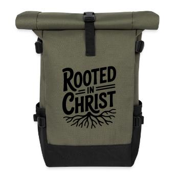 Verwurzelt in Christus - Rolltop Rucksack - Olive/Schwarz - Vorne