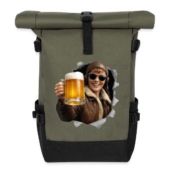 Amelia Earhart with sunglasses and beer - Roll Top Backpack - olive/black - Front