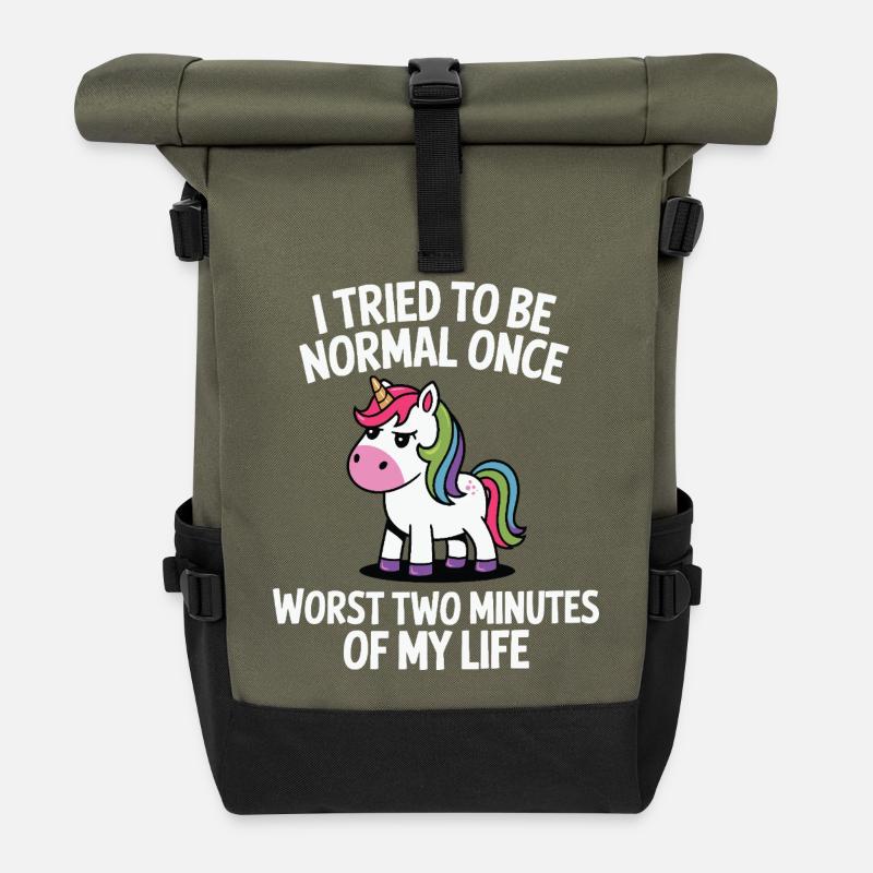 Unexpectedly Normal: Unicorn Joke Gift - Roll Top Backpack - olive/black