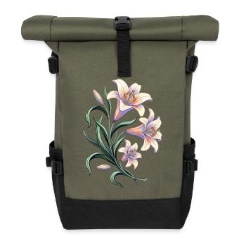 Motif vintage des Fleurs de Nénuphar - Sac à dos roll top - olive/noir - Devant