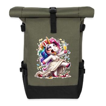 Betrunkene Braut Einhorn - Rolltop Rucksack - Olive/Schwarz - Vorne