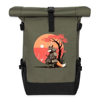 Samurai-Fuchs bei Sonnenuntergang - Rolltop Rucksack - Olive/Schwarz - Vorne