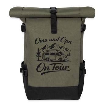 Oma Opa Camping Shirt Wohnmobil Vanlife Geschenk  - Rolltop Rucksack - Olive/Schwarz - Vorne