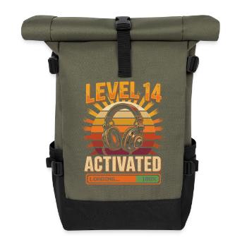 Level 14 Aktiviert Kopfhörer Retro - Rolltop Rucksack - Olive/Schwarz - Vorne