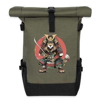Samurai Lion in Armour - Roll Top Backpack - olive/black - Front