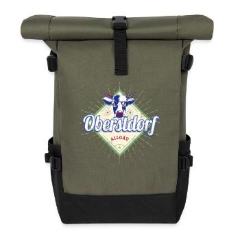 Oberstdorf Bayern Deutschland Retro Kuh Souvenir - Rolltop Rucksack - Olive/Schwarz - Vorne