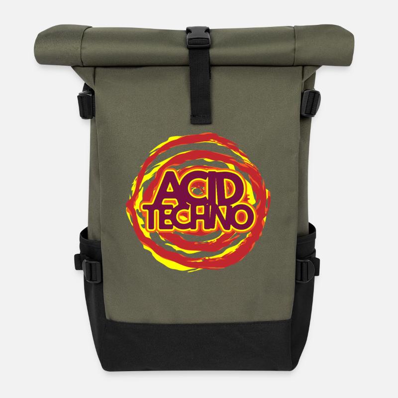 Acid Techno Neon-Logo - Rolltop Rucksack - Olive/Schwarz