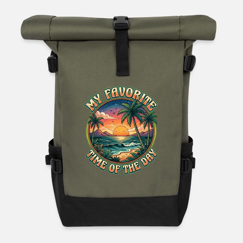Lieblingszeit am Strand - Rolltop Rucksack - Olive/Schwarz