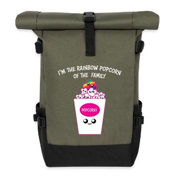 Rainbow Popcorn Family Cute Pride Graphic - Rolltop Rucksack - Olive/Schwarz - Vorne