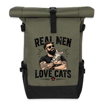 Real Männer Katzenliebe - Rolltop Rucksack - Olive/Schwarz - Vorne