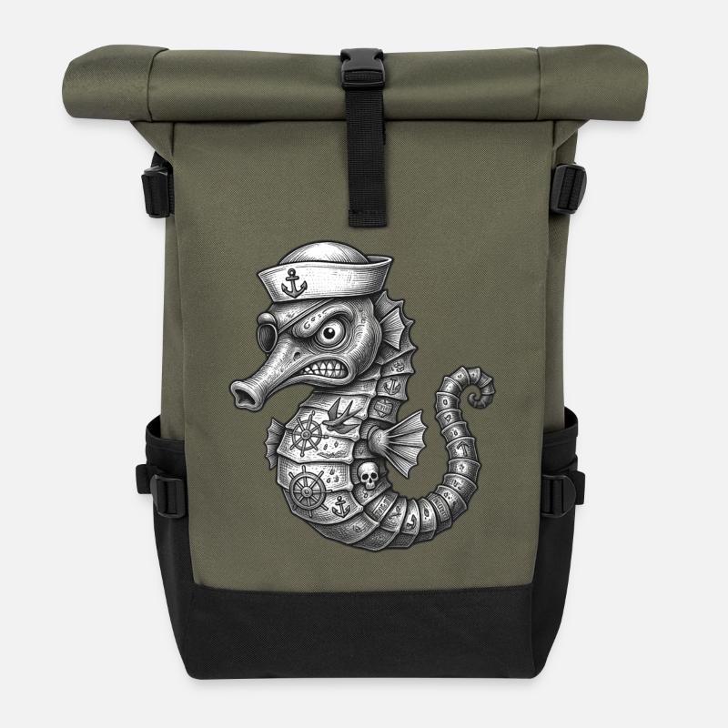 Käpt'n Seepferdchen ist heute mies drauf - Rolltop Rucksack - Olive/Schwarz