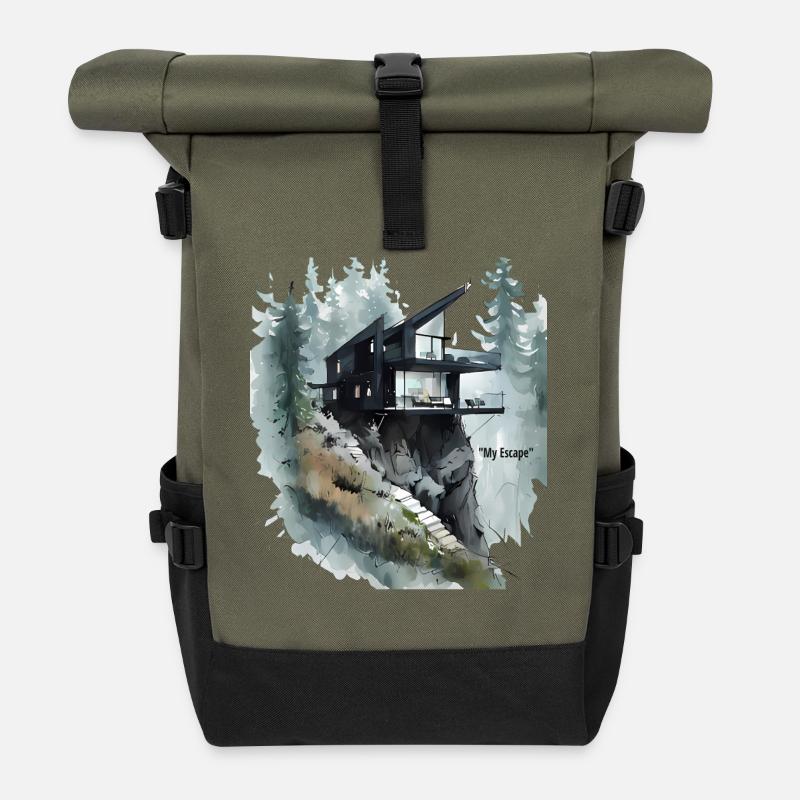 Klippen-Glashaus-Flucht - Rolltop Rucksack - Olive/Schwarz