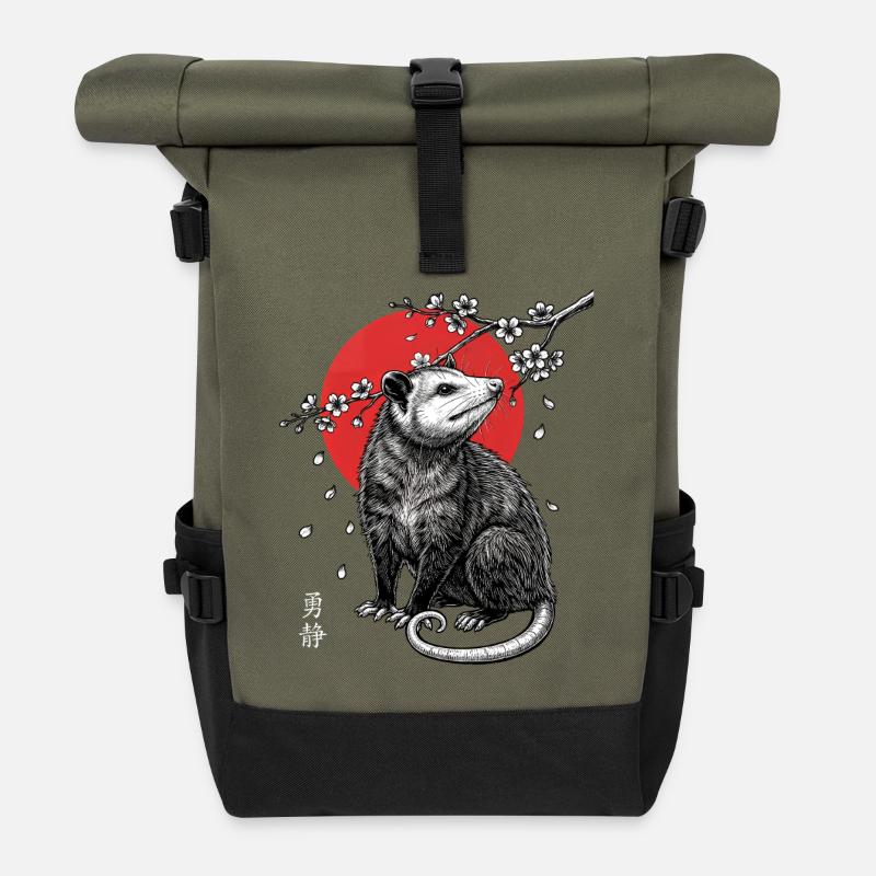 Marder im Kirschblütenmond - Rolltop Rucksack - Olive/Schwarz