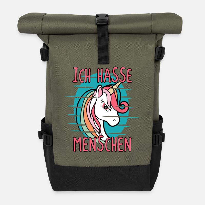 Ich Hasse Menschen Einhorn Sarkasmus - Rolltop Rucksack - Olive/Schwarz