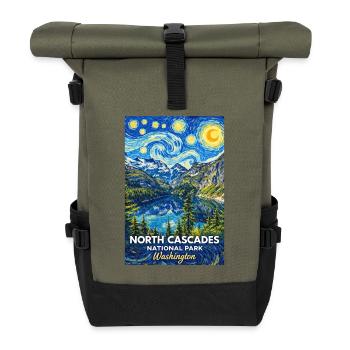 North Cascades National Park, Washington - Roll Top Backpack - olive/black - Front