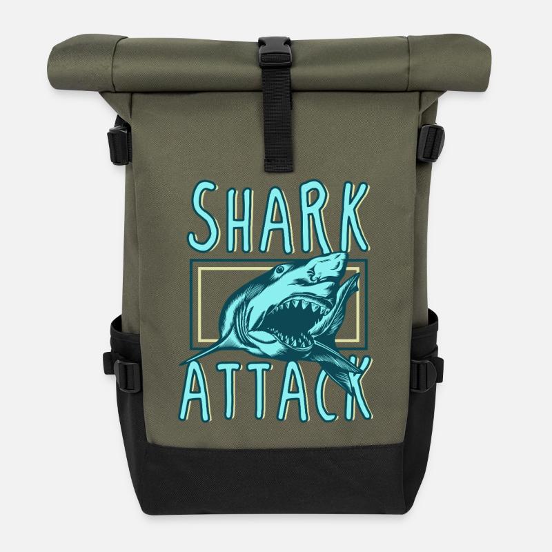 Attaque de requin – Prédateur océanique rétro féroce - Sac à dos roll top - olive/noir