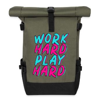 Work Hard Play Hard Neon Fun - Roll Top Backpack - olive/black - Front
