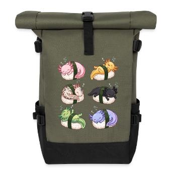 Kawaii Axolotls Sushi Nigiri Cute Anime Animals - Roll Top Backpack - olive/black - Front