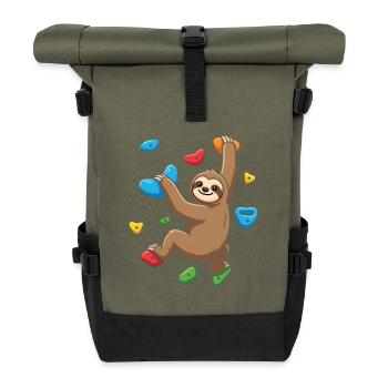 Kletternder Faultier Niedlicher Felsenkletterer Kletterer - Rolltop Rucksack - Olive/Schwarz - Vorne