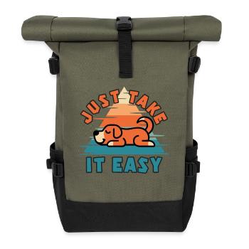 Just Take It Easy Retro Dog - Roll Top Backpack - olive/black - Front