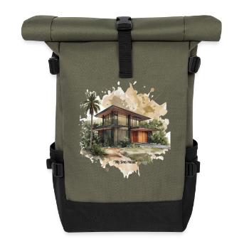 Sims Style modernistische Villa Aquarell - Rolltop Rucksack - Olive/Schwarz - Vorne