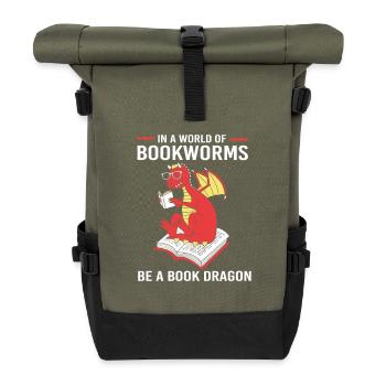 Bibliothek Bücherwurm - Rolltop Rucksack - Olive/Schwarz - Vorne