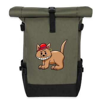 Katze lustig witzig Katzen Teenie - Rolltop Rucksack - Olive/Schwarz - Vorne