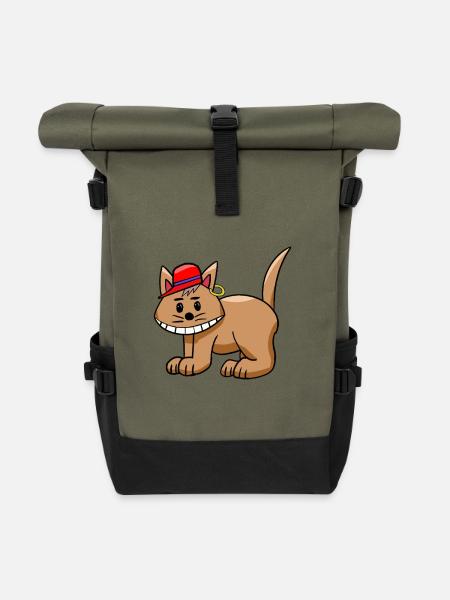 Cat funny funny cats teen - Roll Top Backpack - olive/black