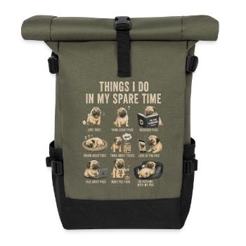 Pug Life: Dinge Die Ich Tu - Rolltop Rucksack - Olive/Schwarz - Vorne