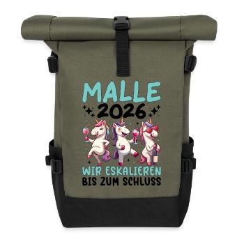 Malle 2026 Wir Eskalieren Einhorn Party Urlaub - Rolltop Rucksack - Olive/Schwarz - Vorne