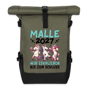 Malle 2027 Wir Eskalieren Einhorn Party Urlaub - Rolltop Rucksack - Olive/Schwarz - Vorne