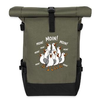 Moin Möwen Shirt Nordsee Humor - Rolltop Rucksack - Olive/Schwarz - Vorne