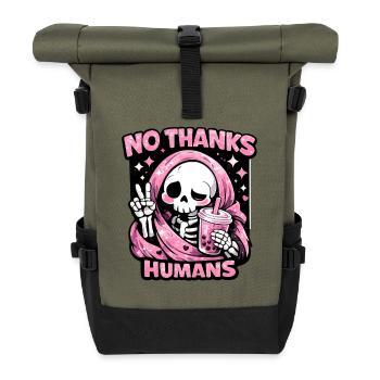 Non merci les humains, mignonne bubble teaper de la faucheuse - Sac à dos roll top - olive/noir - Devant