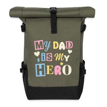Mon père est mon héros - Douce fête des pères / cadeau d’enfant - Sac à dos roll top - olive/noir - Devant
