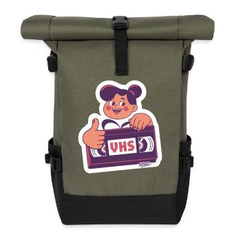 VHS Kawaii Retro-Kassette - Rolltop Rucksack - Olive/Schwarz - Vorne