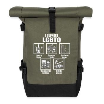 LGBTQ Kiffer Lifestyle Cannabis Humor - Rolltop Rucksack - Olive/Schwarz - Vorne