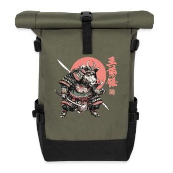 Boar Samurai under Crimson Sun - Roll Top Backpack - olive/black - Front