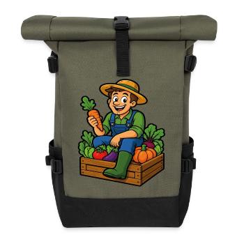 Farmer and harvest of the cheerful vegetable garden - Roll Top Backpack - olive/black - Front