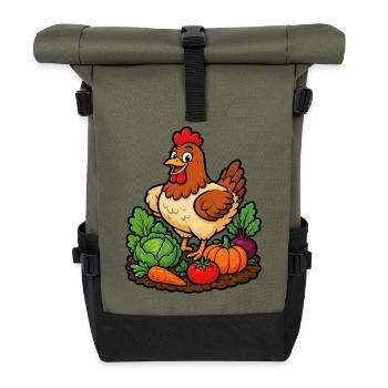 Happy hen in the vegetable garden - Roll Top Backpack - olive/black - Front