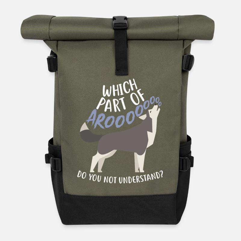 Sibirischer Husky-Hund Arooo - Rolltop Rucksack - Olive/Schwarz