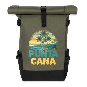 Punta Cana Tropenstrand Artwork - Rolltop Rucksack - Olive/Schwarz - Vorne